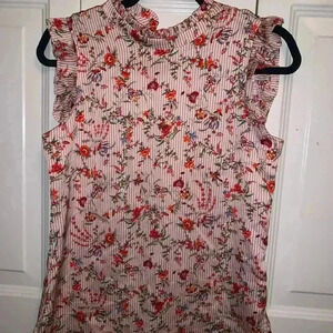 Sabrina Petite Woman’s Small Pink Floral Striped Tank Top Blouse